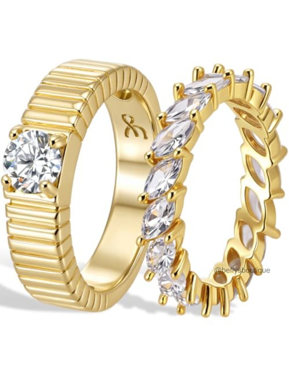Gold Plated Marquise CZ Wedding Ring Set Stackable Eternity Band